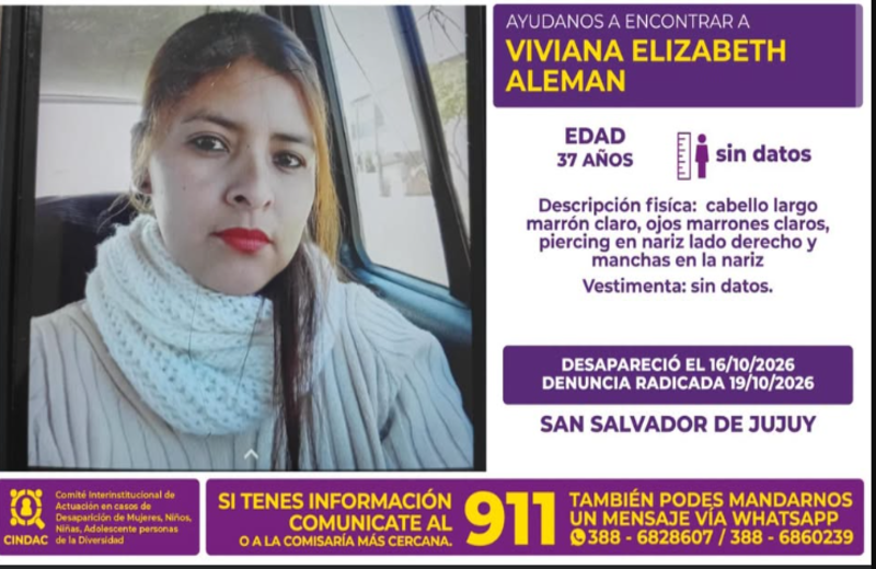 Buscan a una mujer de 37 años desaparecida en San Salvador de Jujuy